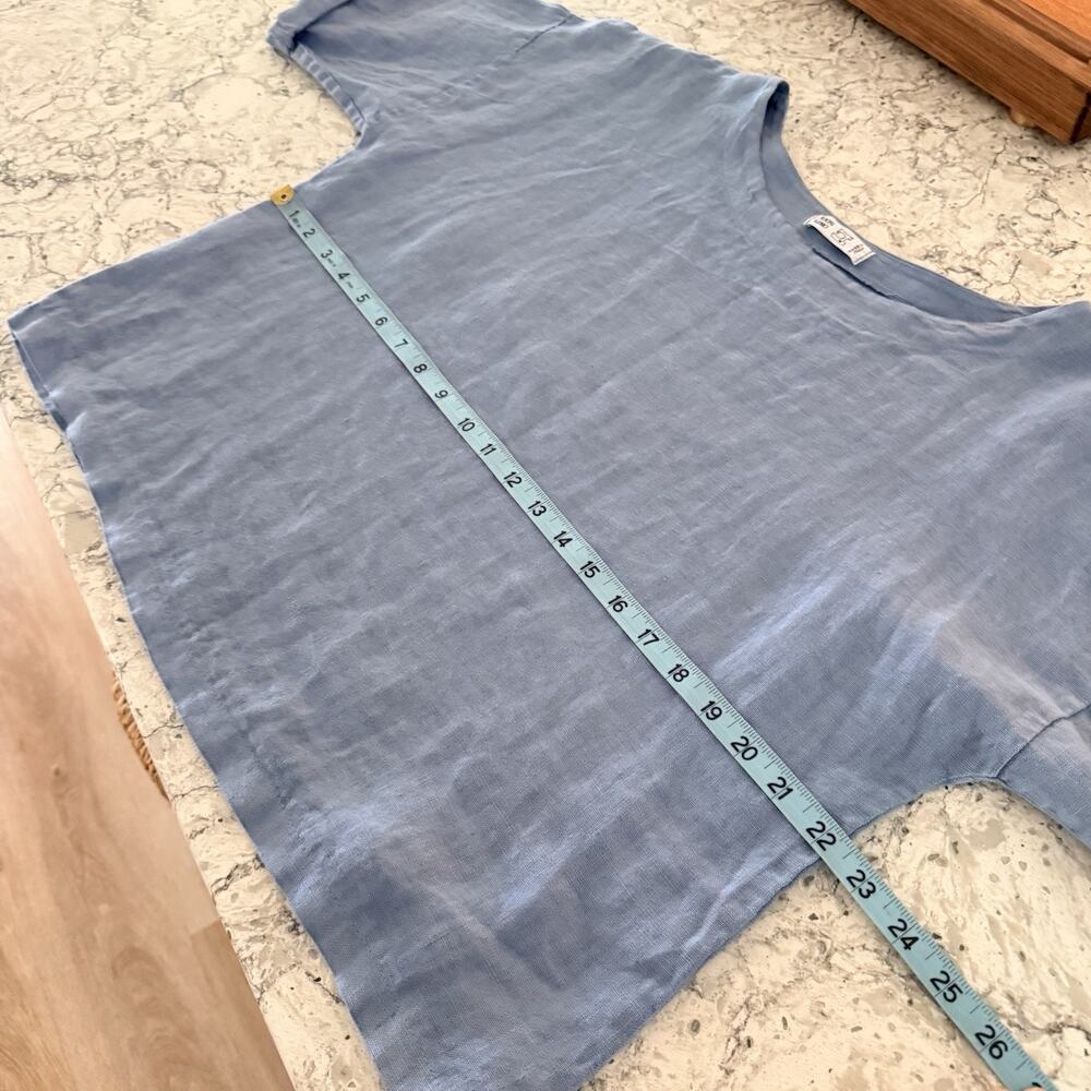 Made in Italy Linen Boxy Crop Top OS S M L Blue Boat Neck Short Sleeve NWOT - Picture 9 of 10